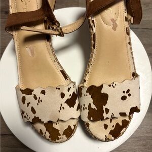Cow Print wedge Sandals with Brown Straps